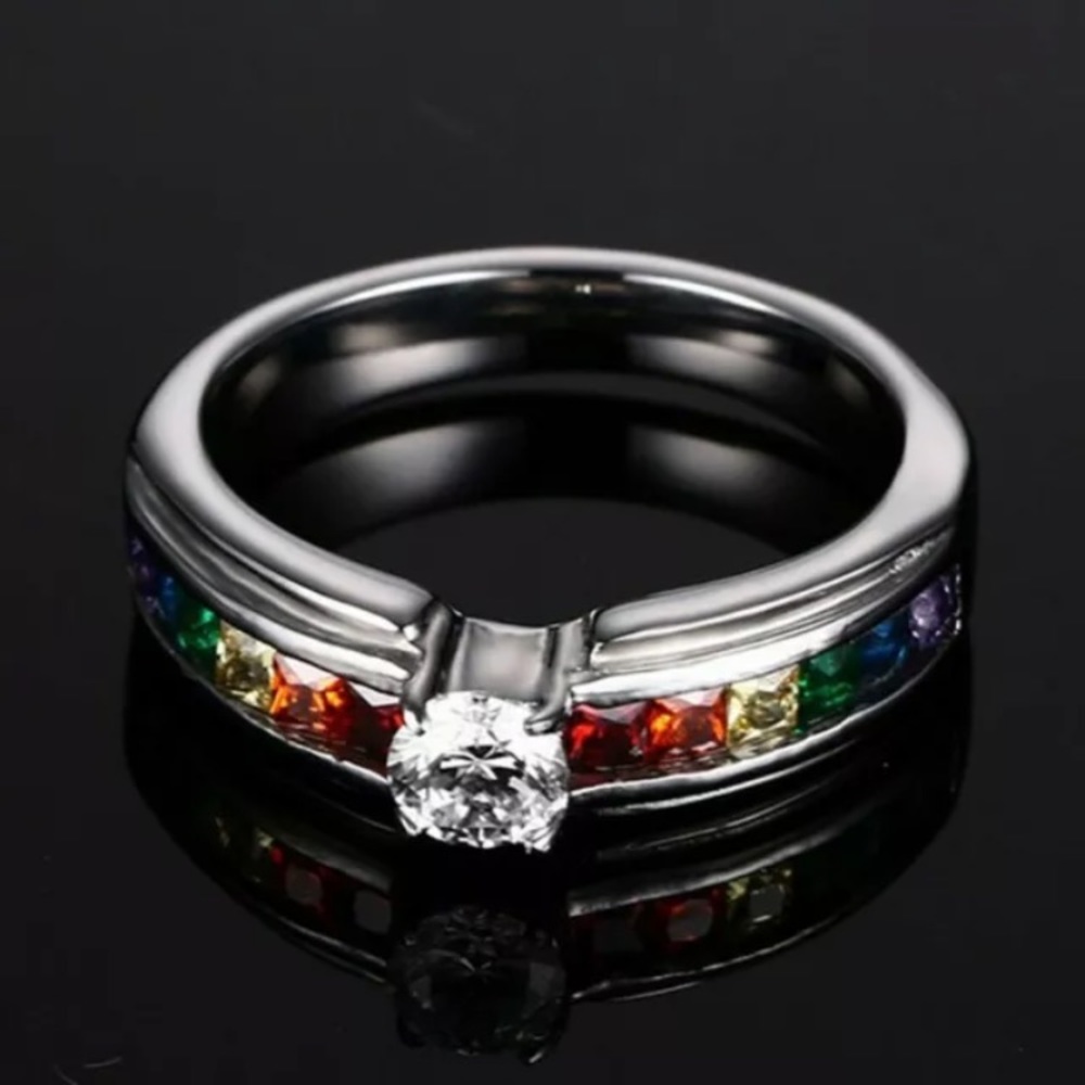 LGBTQ 🏳️‍🌈  Rainbow Color Stones & Solitaire ring